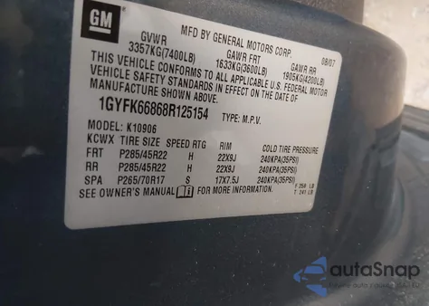 2008 Cadillac Escalade Esv Standard from USA, damaged, VIN 1GYFK66868R125154
